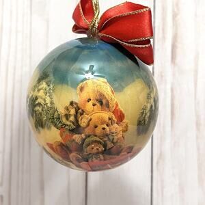 Cherished Teddies Teddy Bears on Sled Scene Round Ornament Vintage ‘94 P Hillman